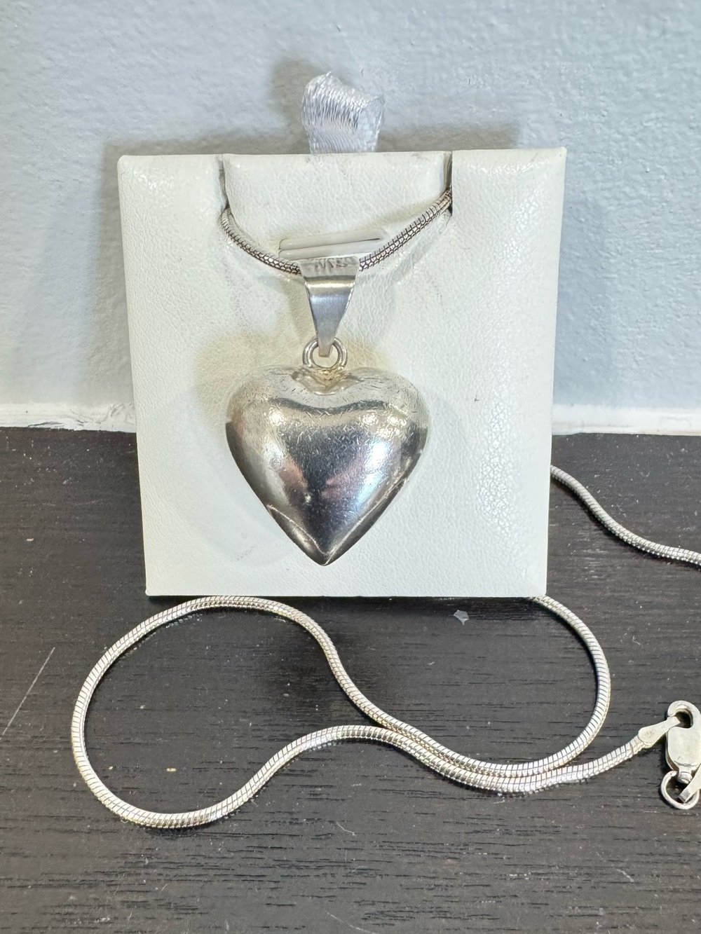Taxco Mexico 925 Sterling Silver Heavy Puffy Heart Pendant & Necklace